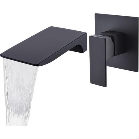 Miscelatore per lavabo da bagno a parete nero, rubinetto a cascata a parete in ottone - rubinetto per lavabo (1/5)