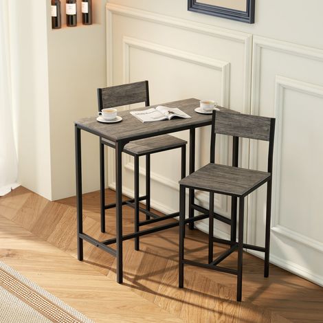 Ensemble table de bar avec tabourets, table à manger debout avec 2 chaises de bar, repose-pieds et dossiers, gris (1/5)
