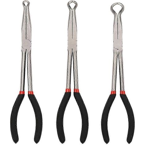 Jeu de 3 pinces de serrage pour tuyaux de 28 cm (11 pouces), diamètres 6 mm, 13 mm et 18 mm, pince coudée pour retirer les capuchons de bougies d'allumage, mâchoires dentelées (1/5)