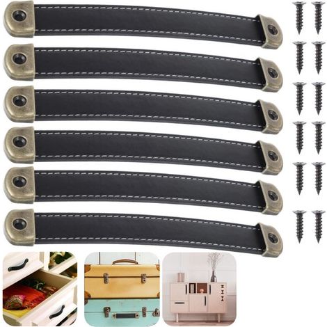 6 poignées Poignées en cuir Poignées de valise Poignées de tiroir (162,4 cm Noir) (1/5)