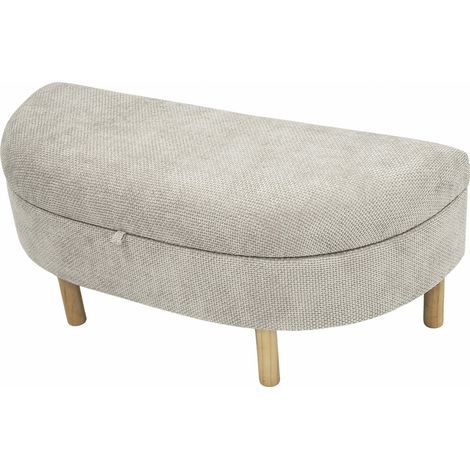 Banc courbe en chenille beige pour salon élégant - beige chenille et pieds bois clair (1/4)
