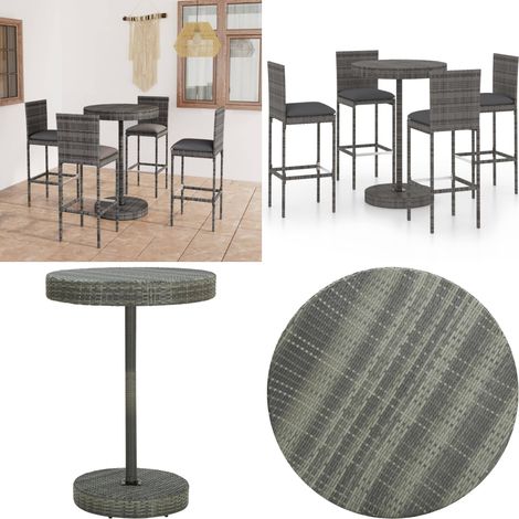 Ensemble de bar de jardin 5 pcs et coussins Résine tressée Gris - Salon De Jardin - Mobilier De Jardin - Set De Salon De Jardin - Table De Bar - Chaises De Bar - Home & Living (1/5)