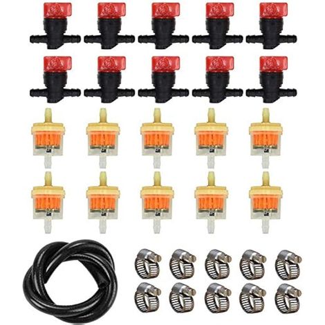 Compatible avec la vanne d'arrêt de carburant AM107340 1/4", filtre à carburant, ligne, kit de serrage, pour 494768 698183 493960 698183 Oregon 07-406 JD AM36141 Toro 510-36037 Presse (1/4)