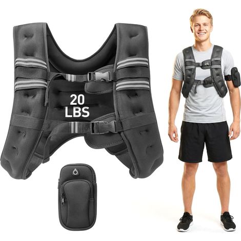 Gilet lesté réglable pour la musculation - Gilet lesté de 10 kg pour homme et femme - Gilet lesté avec bandes réfléchissantes - Poche pratique - Gilet lesté rempli de sable de fer (1/5)