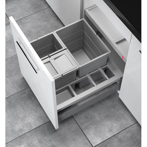 Hailo – Poubelle de cuisine encastrable 34L – 1 bac 18L et 2 bacs 8L – Couvercle anti-odeur – Installation dans meuble coulissant 50cm