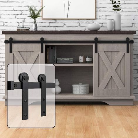 Mini Schiebetürbeschlag Set 1.4 m/4.6FT Schiebetür Hardware Doppeltür Kit, Schiebetürsystem für Kleiderschrank Aufbewahrungsschrank
