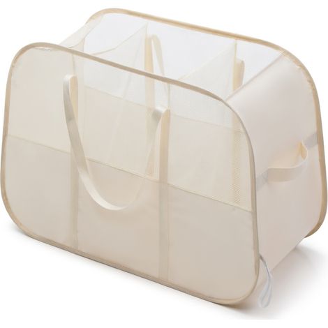Panier linge dos 150L 3 compartiments beige pour la maison (1/5)