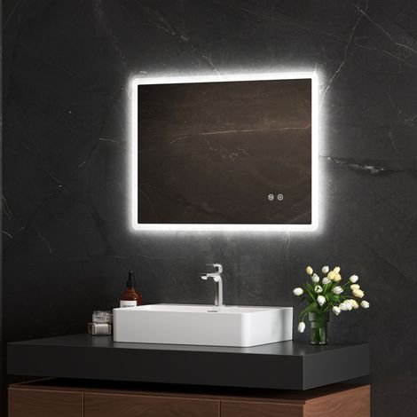 Miroir lumineux de salle de bain HOROW 70x50 cm avec éclairage réglable, fonction anti-buée, mémoire (1/5)