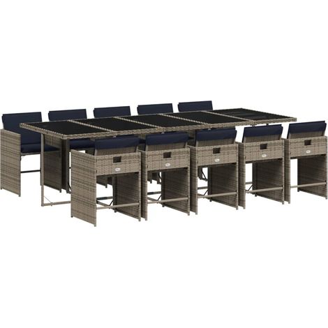 Maison Exclusive - 11-teiliges Garten-Ess-Set mit Kissen, grau, P