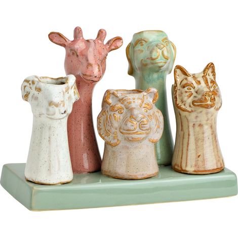 Vase tetes d animaux en faience 11 x 14 cm