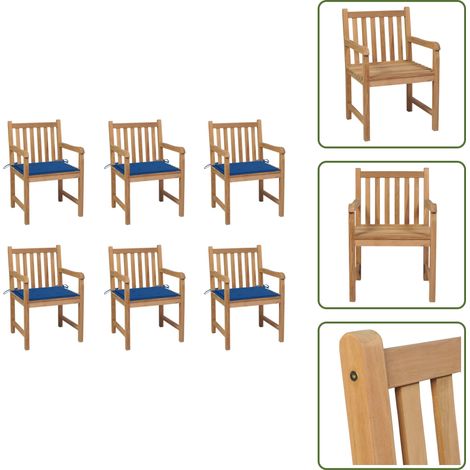 Gartenstühle 6 Stk. mit Königsblauen Kissen Massivholz Teak - Gartenstühle - Teakholz Gartenmöbel - Outdoor Möbel - Balkonmöbel - Esszimmerstühle (1/5)
