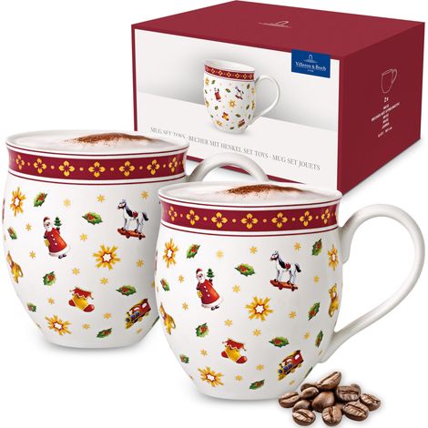 Mug avec Anse 2 Pièces Rouge et Blanc, Garanti Lave-Vaisselle, Compatible Micro-Ondes, Mug De Noel, Tasse Noel, Gobelet De Noel, Porcelaine (1/5)