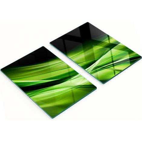 Juego de dos tablas de cocina decorativas de cristal con diseño de olas verdes, 2x40x52 cm. (1/5)