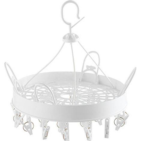 Crochet suspendu blanc rond pour sous-vêtements, séchoir à pinces multiples avec crochet, cintre à linge domestique. (1/5)