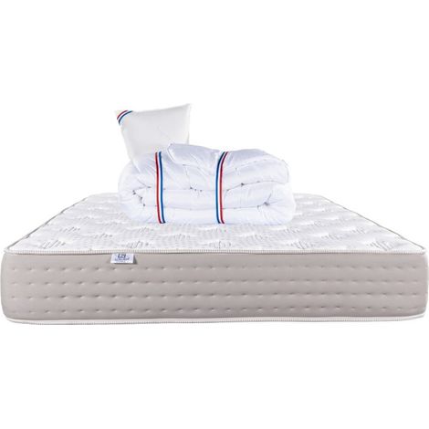 Matelas Dreamlux, 26 cm , ressorts ensachés, mousse haute densité, indépendance du couchage, face été/hiver + Oreiller + Couette, 90x190cm (1/4)