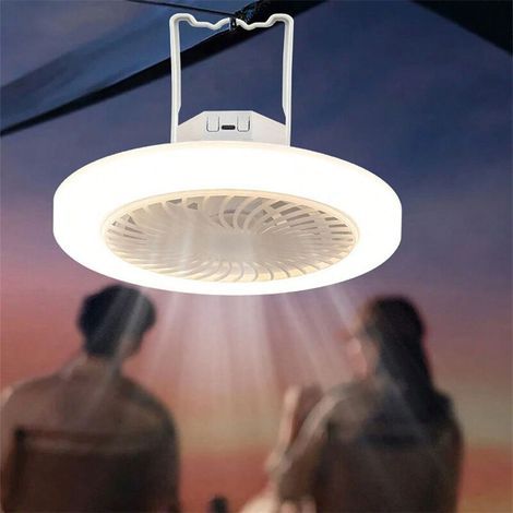 Ventilateur de camping portable avec lanterne LED, rechargeable par USB, tricolore, avec crochet de suspension, pour randonnée en plein air et voiture (1/5)