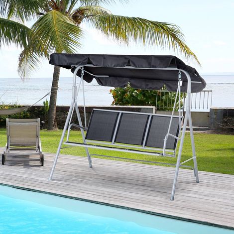 Balancelle 3 places en métal avec coussin beige élégante balançoire de jardin avec toit (1/5)