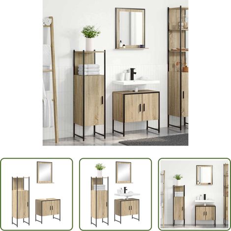 Spiegelschrank - Badezimmermöbel-Set mit Regal mit Tür 3 pcs Braun Holzwerkstoff (1/5)