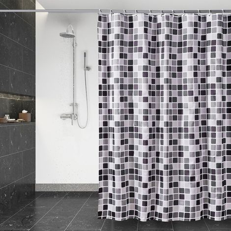 Rideau de Douche Séchage Rapide, Rideau de Douche Tissu Polyester Imperméable Lavable en Machine-12 Crochets 180 x 200cm Mosaïque (1/5)