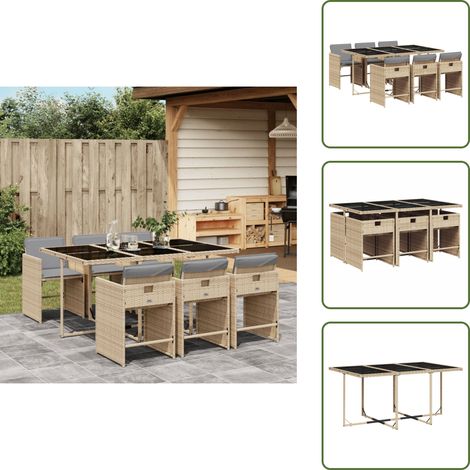 The Living Store Ensemble à manger de jardin coussins 7 pcs mélange beige rotin - Salon De Jardin - Meuble De Jardin - Set Salon De Jardin - Résine Tressée - Mobilier Extérieur