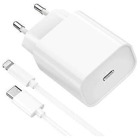 Chargeur 20 W - Adaptateur secteur - Ports USB-C et Lightning - Charge rapide - Compatible iOS (1/4)