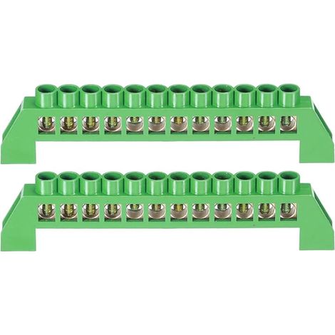 2 pièces de barre de mise à la terre à bornes 12 positions en laiton avec vis pour fil, barre de bus à bornes, bande de mise à la terre avec coque verte pour distribution électrique (1/5)