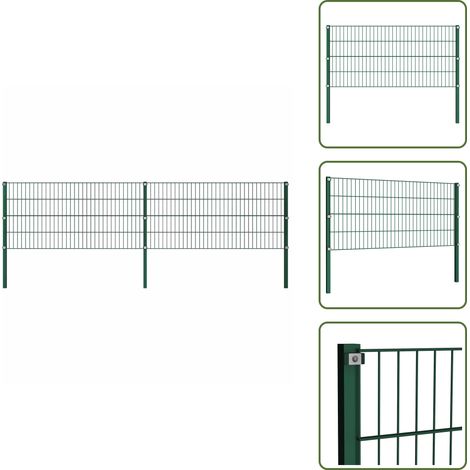 The Living Store Zaunelement mit Pfosten Eisen 349 x 80 cm Grün - Zaunpfosten (1/5)