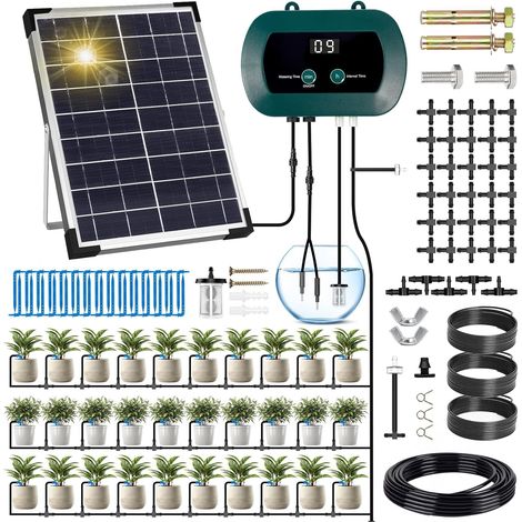 Kit D'irrigation Goutte à Goutte Automatique énergie Solaire, Système D'irrigation Automatique de Jardin avec Tuyau Goutte à Goutte de 35M,Systeme Arrosage Automatique pour Plantes, Jardin