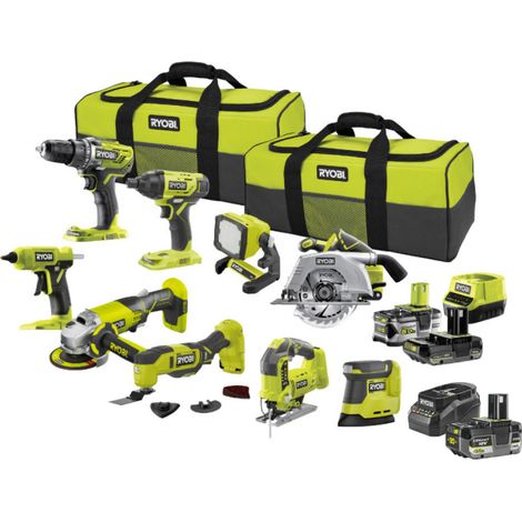 Pack RYOBI Combo 9 outils - 3 batteries 5,0Ah, 4,0Ah et 2,0Ah - 2 chargeurs (1/5)
