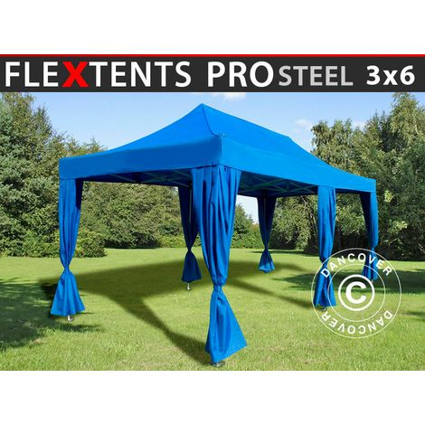 Faltzelt FleXtents PRO Steel 3x6m Blau, mit 6 Gardinen