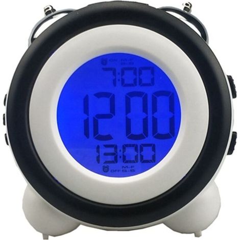 Intelligenter Wecker, Nachttischlampe mit Doppelglocke aus Metall, Nachtlicht mit intelligentem Sensor, elektronischer Wecker, leuchtende Uhr für Kinder (schwarz)