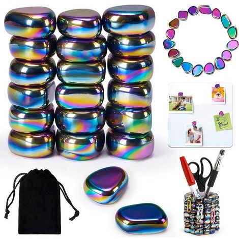 20 aimants en hématite colorés en forme irrégulière avec sac de rangement - Idéaux pour soulager le stress et décorer le bureau (1/5)