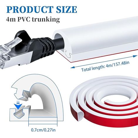 White Self Adhesive Cable Duct Cable Cover Semicircular Flexible Cable Cover for All Power Cables in Home and Office (1/2)