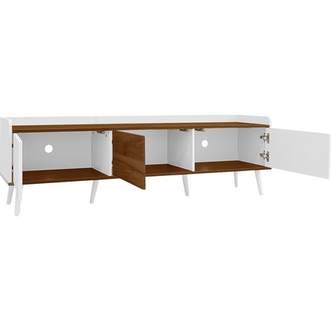 Meuble TV 3 portes avec finition blanche et bois naturel, 160 x 39 x 49,5 cm (1/5)