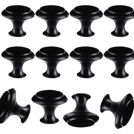 Poignées de meubles, lot de 12 poignées rondes pour tiroirs de placards de cuisine et commodes, avec 12 vis, 1,5 x 3 x 2,2 cm, noires (1/5)