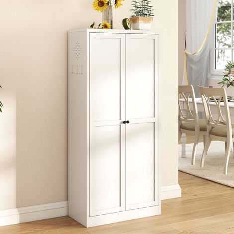 Armario de cocina blanco de metal con 4 estantes regulables, 155 x 70 x 35 cm DESVIAE (1/5)