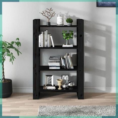 813908 Bibliothèque/Séparateur de pièce Noir 80x35x125 cm Pin massif (1/5)