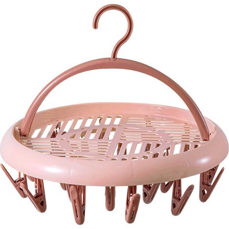 Séchoirs à Linge en Plastique Portables, Cintre à Linge Rond avec Clips pour Chaussettes Et sous-vêtements(Rose) (1/5)