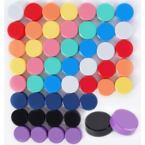 50 aimants frigo puissants, 10 couleurs, mini ronds plats pour tableau blanc, frigo, photos. (1/5)
