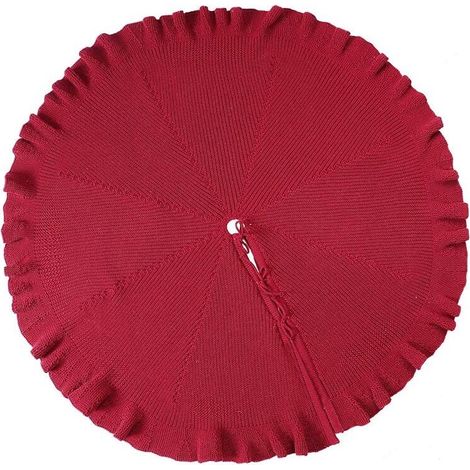 Falda de árbol de Navidad de una pieza, de punto rojo, diámetro de 122 cm, suave y elegante, ideal como decoración para fiestas navideñas. (1/5)