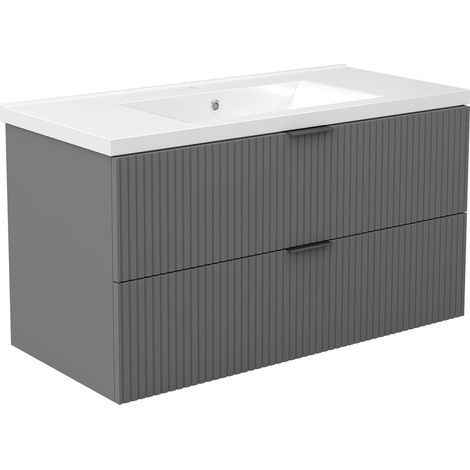 AICA Ensemble de meubles de salle de bain 100 cm Anthracite avec 2 tiroirs + vasque Céramique