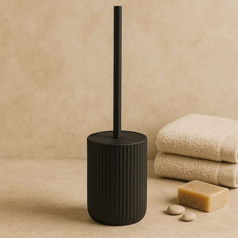 Exagonshop Portascopino wc a pavimento in ceramica nero color