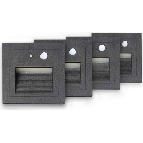 Spot encastrable extérieur mur et plafond\u3000de 4 LED Spot Mural Encastré 3W Applique Murale Escalier Etape Lumière Lampe Détecteur de Mouvement Sol Encastré Lumière Escalier Lumière Hall Lampe 2800 (1/4)