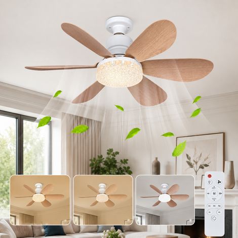 HEMVOR Ventilateur de plafond avec lumière LED E27 40W, lampe ventilateur dimmable 2000 lm avec télécommande, 3 vitesses, 3000K-6500K, Marron effet bois (1/5)