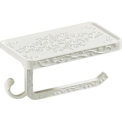 Porte-papier toilette vintage blanc avec étagère et crochet, support rouleau WC design rétro pour salle de bain (1/5)
