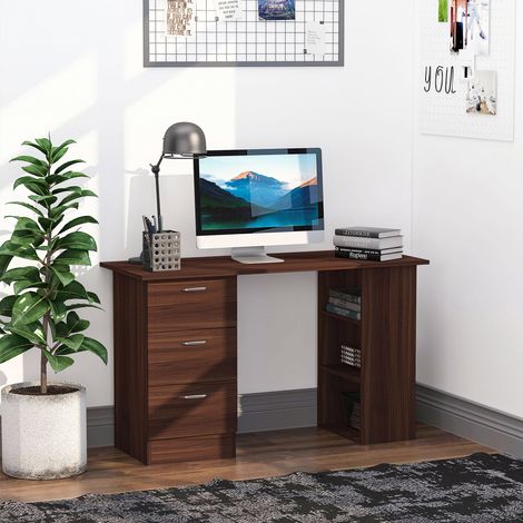 Schreibtisch mit Stauraum, Computertisch 120 x 50 cm, Computertisch mit Regalen und Schubladen, für kleine Räume, Schlafzimmer, Walnuss-Finish