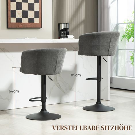 Lot de 2 tabourets de bar, dossier coque, réglables en hauteur, repose-pieds, pour cuisine ou salle à manger, base métal, gris foncé (1/4)