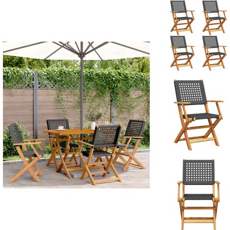 Gartenstühle 4 Stk. Klappbar Schwarz Poly Rattan & Massivholz - Klappstuhl - Gartenstuhl - Outdoor Möbel - Esszimmerstuhl - Terrassentisch (1/5)