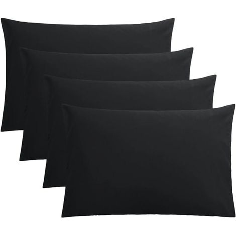 Lot de 4 taies d'oreiller - 50 x 75 cm - microfibre brossée, 100 % polyester, fermeture éclair (garniture d'oreiller non incluse), taies d'oreiller seules - noir (1/5)