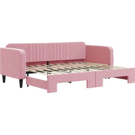 Lit simple,Lit adulte,Lit de jour avec lit gigogne rose 80x200 cm velours CFW99684 (1/5)